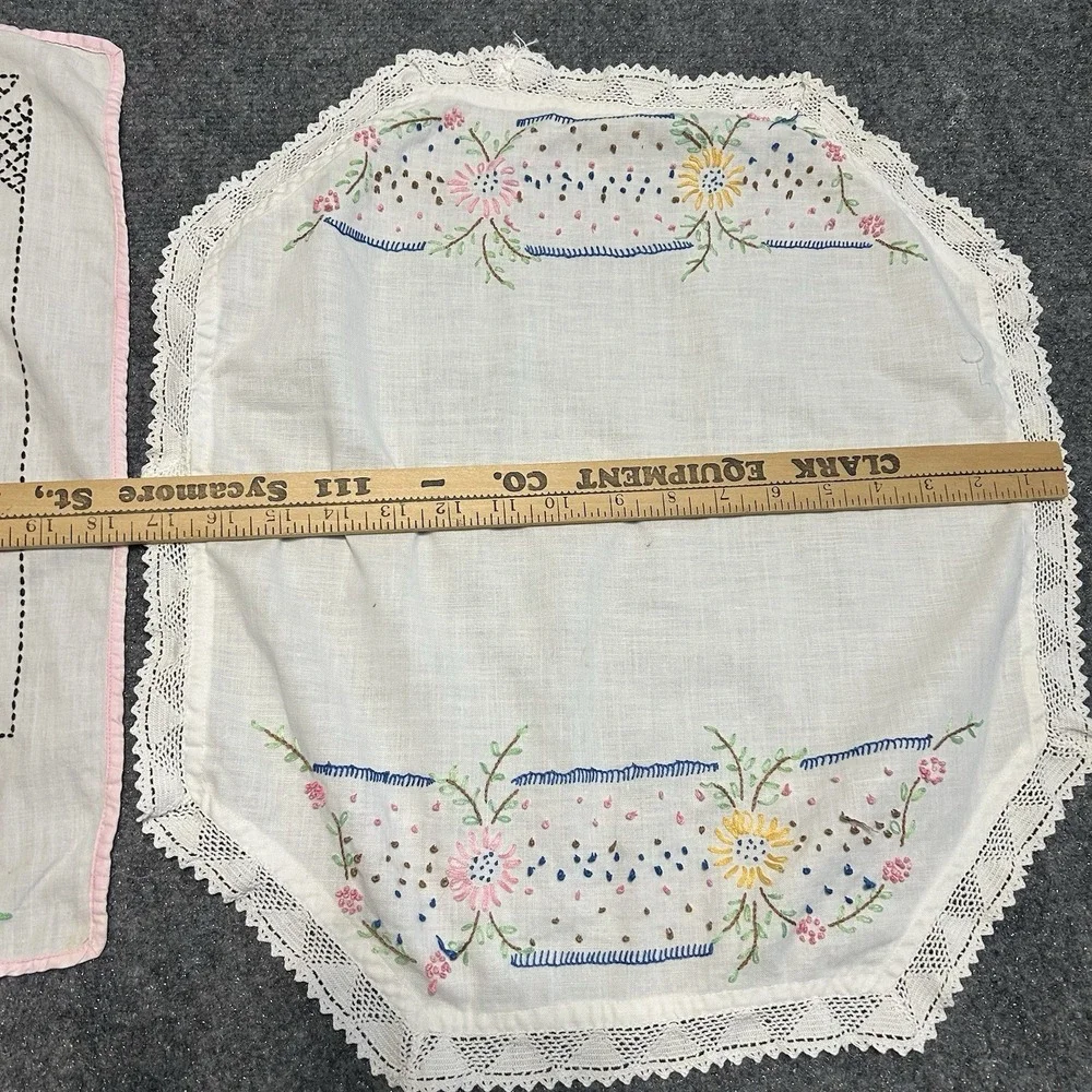 Vintage Needlepoint Cross-stitch‎ Linens Doily Set Of 2 Floral